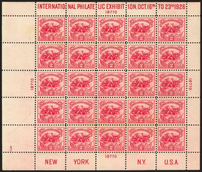 2c White Plains Souvenir Sheet (630).> Mint N.H., lower left pane of plate 18770, brilliant color, choice centering, fresh and Very Fine-Extremely Fine