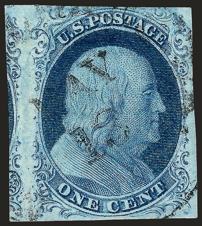 1c Blue, Ty. IV (9).> Position 12R1L, recut once at top and bottom, huge left margin showing part of adjoining stamp, other sides ample to large, town datestamp, bright shade, Very Fine, with 1986 P.F.
certificate