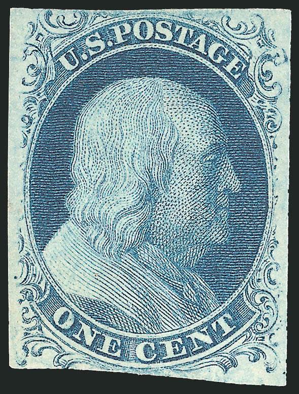 1c Blue, Ty. II (7).> Plate 2, original gum, lightly hinged, clear to large margins, deep rich color, remarkably fresh, Very Fine and choice, with 2000 P.F. certificate