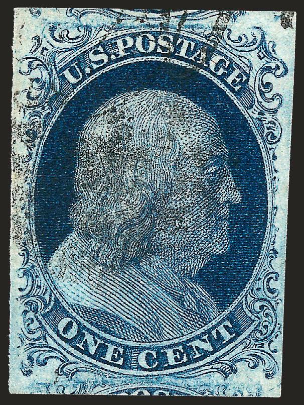 1c Blue, Ty. II, Plate 3 (7).> Full to huge margins, dark shade, indistinct cancel, Very Fine and choice, with 1985 and 2005 P.F. certificates as Plate 3 (latter declines opinion as to exact position)