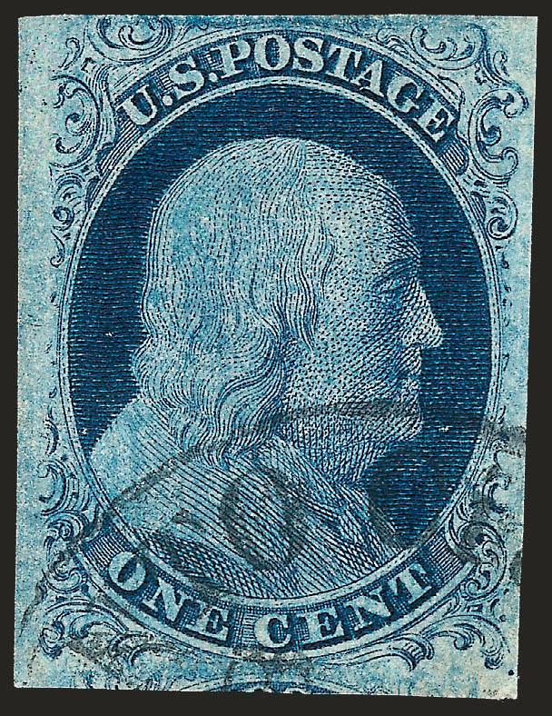 1c Blue, Ty. II, Plate 3 (7).> Large margins to just touched at top, distinctive Plate 3 color and mottled impression, cancelled by town datestamp, Very Fine, with 2005 P.F. certificate as Plate 3 but declining
opinion as to exact plate position
