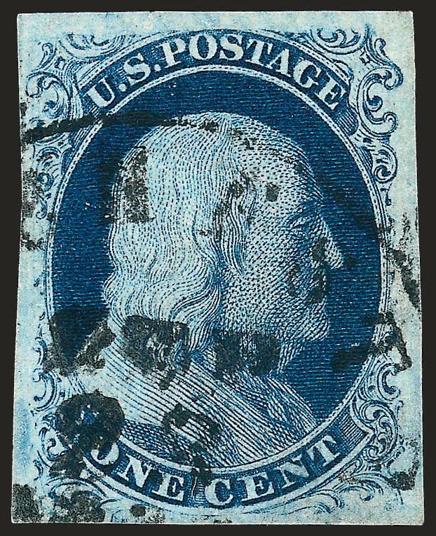 1c Blue, Ty. IIIa (8A).> Position 75L4, large even margins, deep rich color, black town datestamp, Extremely Fine, ex Argentum, with 1983 P.F. certificate