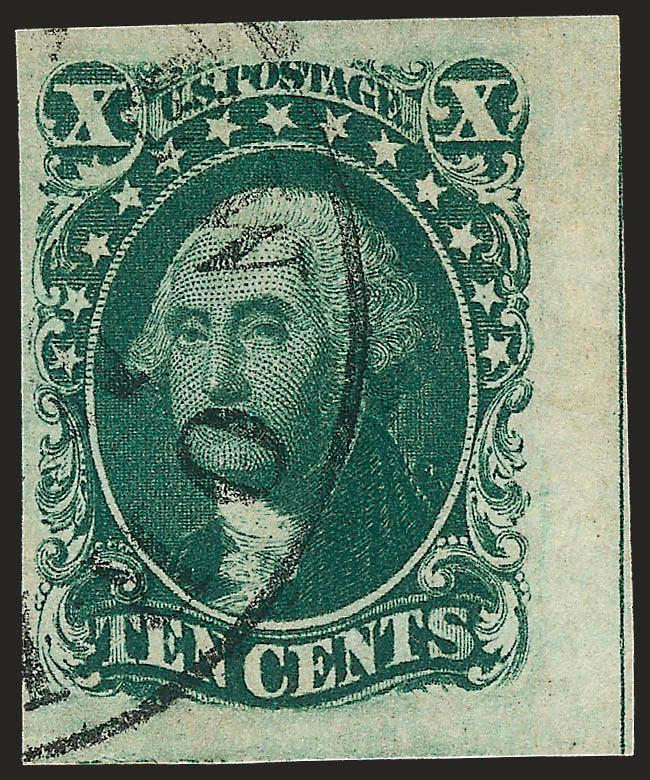 10c Green, Ty. III (15).> Large to huge margins including <right sheet margin with center line,> deep rich color, neat New Orleans datestamp, Extremely Fine Gem, a scarce stamp from the right column of the left
pane, with 2001 P.F. certificate