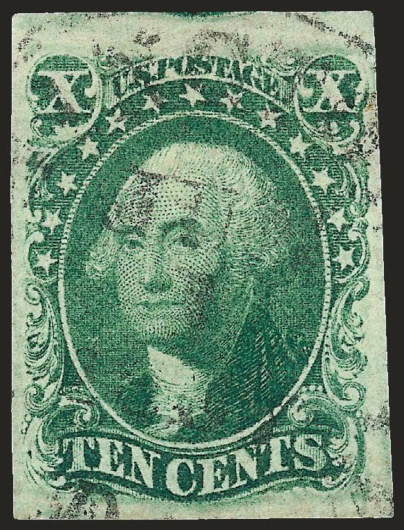 10c Green, Ty. III (15).> Full to large margins, bright yellowish shade, lightly struck Washington D.C. datestamp, Very Fine and choice, with 2003 P.F. certificate
