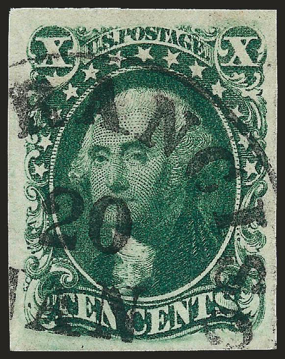 10c Green, Ty. III (15).> Large margins, bright shade, bold San Francisco datestamp, Extremely Fine