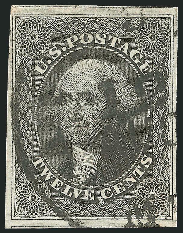 12c Black (17).> Full to large margins with framelines of adjoining stamps at top and bottom, bold circular datestamp, fresh and Extremely Fine, with 2000 P.F. certificate