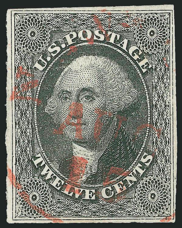 12c Gray Black (17).> Ample to large margins all around, deep shade, light strike of <red> circular datestamp, Very Fine and choice, with 2005 P.F. certificate