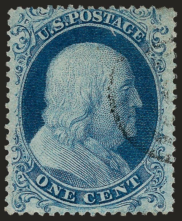 1c Blue, Ty. I (18).> Plate 12, unobtrusive strike of target cancel, brilliant color, choice centering, small scrape at top, otherwise Very Fine, with 1978 P.F. certificate