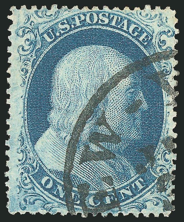 1c Blue, Ty. IIIa (22).> Deep rich color from Plate 11, wide margins with clear break at top and full outer line at bottom, well-struck New York circular datestamp, Extremely Fine, with 1996 P.F.
certificate