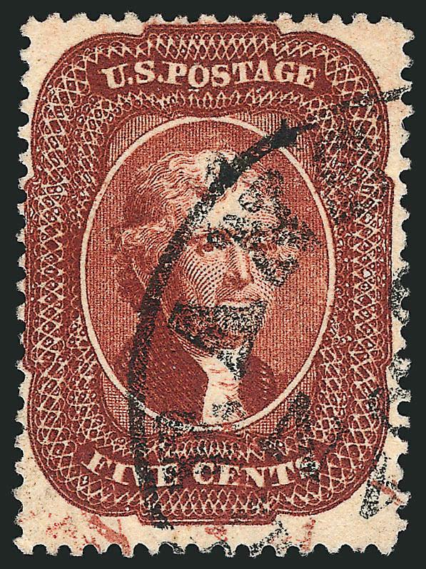 5c Indian Red (28A).> Stitch watermark, rich color, neat strike of New Orleans circular datestamp and part of red transit datestamp, fresh and Fine, with 2000 P.F. certificate