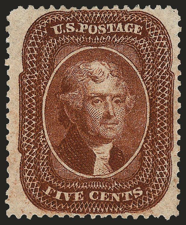 5c Orange Brown, Ty. II (30).> Unused (no gum), rich color, wide margins, fresh and Very Fine, with 2000 P.F. certificate