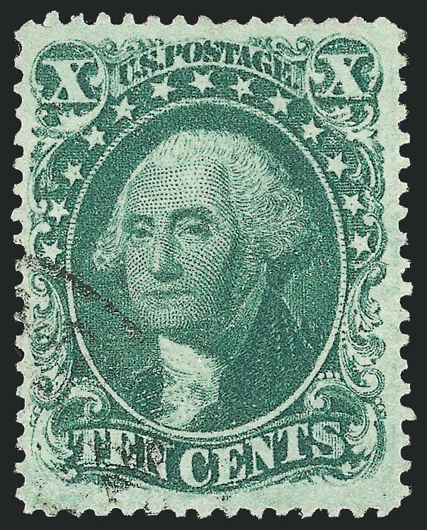 10c Green, Ty. II (32).> Rich color, remarkably well-centered and extra wide margins, light face-free circular datestamp, Extremely Fine, a pretty stamp, with 2002 P.F. certificate