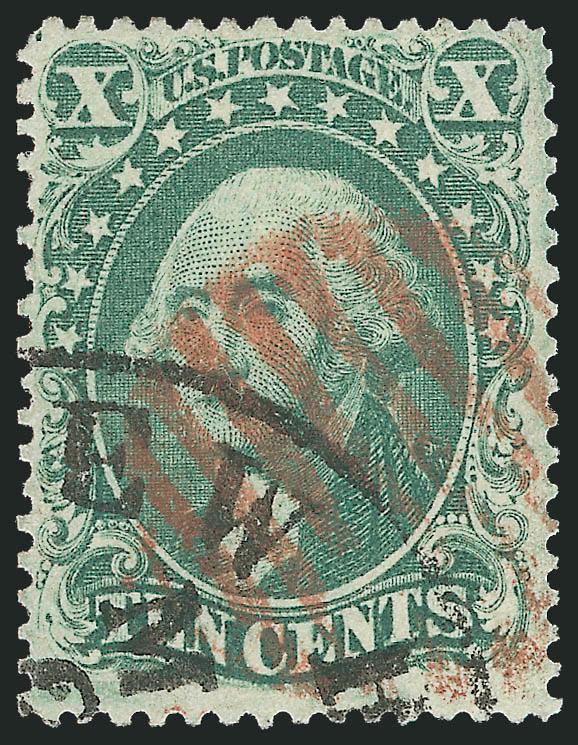 10c Green, Ty. II (32).> Bright shade, neat strike of New York datestamp and <red grid> cancel, Very Fine and choice, with 2002 P.F. certificate