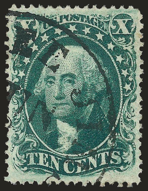 10c Green, Ty. III (33).> Almost perfectly centered with extra wide margins, deep rich color and proof-like impression, bold strike of Yankee Jims Cal. circular datestamp, Extremely Fine Gem, a superb stamp in
every respect, with 1995 P.F. certifica