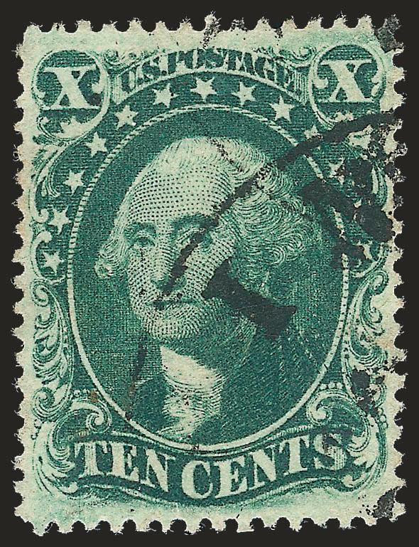 10c Green, Ty. III (33).> Rich color, choice centering with well-balanced margins, neat strike of circular datestamp, Extremely Fine, a beautiful stamp, with 1999 P.F. certificate