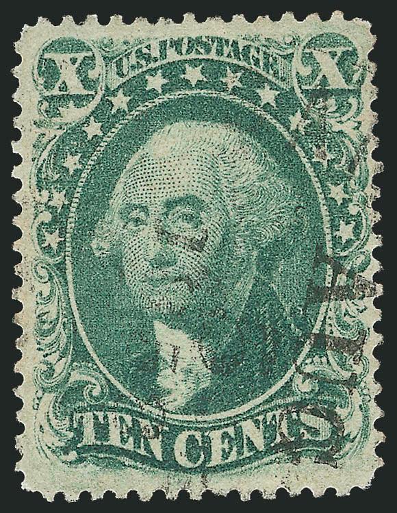 10c Green, Ty. III (33).> Pretty pastel color, light strike of town datestamp, Very Fine and choice, with 1987 and 2000 P.F. certificates