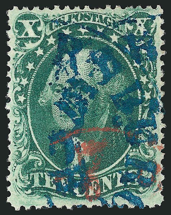 10c Green, Ty. IV (34).> Position 65L1, recut at top, rich color, precise centering, <bright blue and red> circular datestamps, single nibbed perf at top not mentioned on accompanying certificate, still
Extremely Fine and colorful, with 2001 P.F. cer