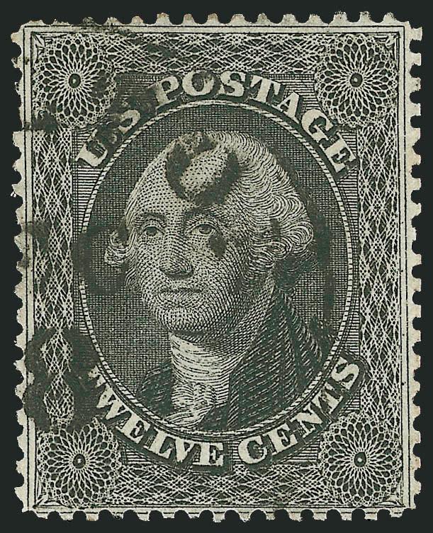 12c Black (36).> Choice centering for this difficult issue, intense shade, neat strike of town datestamp, faint ms. offset on back from address not mentioned on accompanying certificate, Very Fine and choice, ex
Koppersmith and J & J, with 1986 P.F.