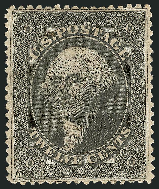 12c Black, Plate 3 (36b).> Original gum, perfectly centered, intense charcoal shade<><>^EXTREMELY FINE. A SUPERB ORIGINAL-GUM EXAMPLE OF THE 12-CENT 1857 ISSUE FROM PLATE 3.^<><>The most recent scholarship
regarding the Toppan, Carpenter, Casilea