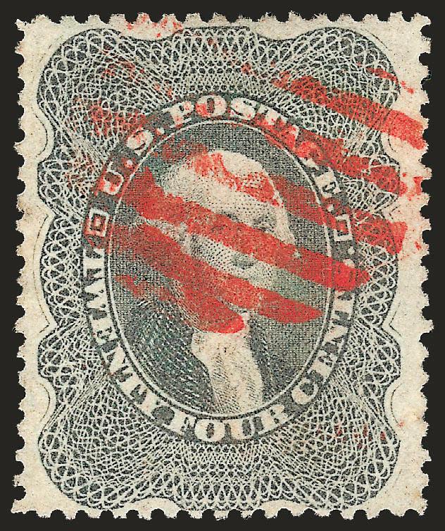 24c Gray Lilac (37).> Bright color nicely complemented by <red grid> cancel, Very Fine and choice, a beautiful stamp, with 2002 P.F. certificate