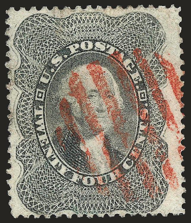 24c Gray Lilac (37).> Bright shade nicely complemented by <red grid> cancel, fresh and Very Fine, with 1994 P.F. certificate