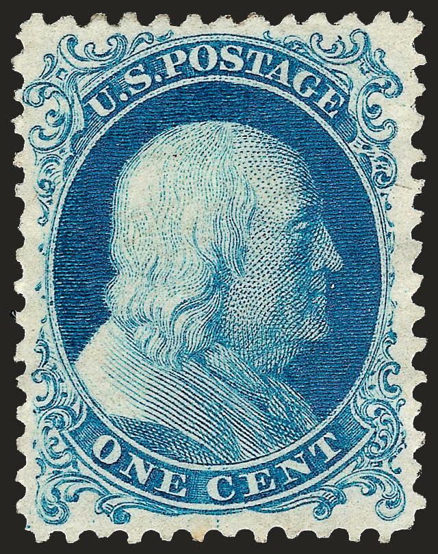 1c Bright Blue, Reprint (40).> Without gum as issued, brilliant color, wide and balanced margins, Very Fine and choice, with 1998 P.F. certificate