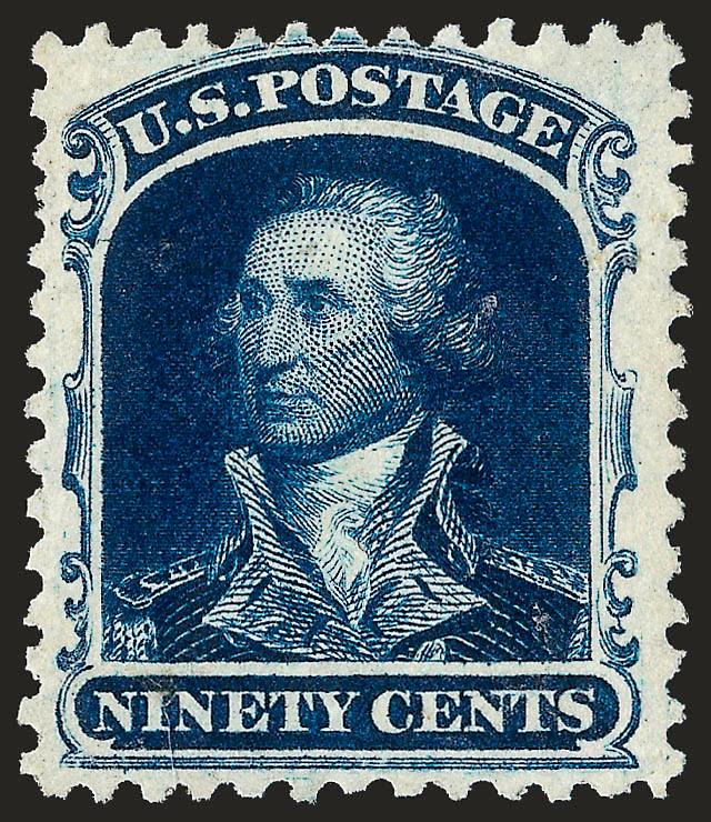 90c Deep Blue, Reprint (47).> Without gum as issued, deep rich color on bright paper, well-proportioned margins<><>^VERY FINE EXAMPLE OF THE 90-CENT REPRINT OF THE 1857 ISSUE.^<><>Only 454 sold. With 1998 P.F.
certificate