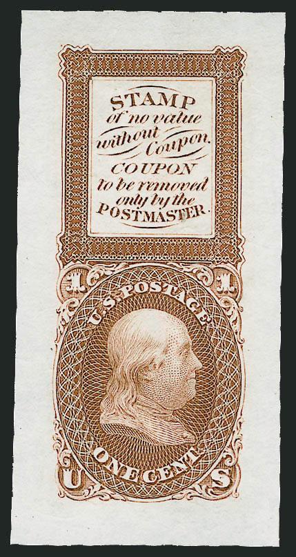 1c Orange Brown, Bowlsby Patent Coupon, Die Essay on India (63-E13a).> 28 x 56mm, fresh and bright color, Very Fine, ex Lake Shore