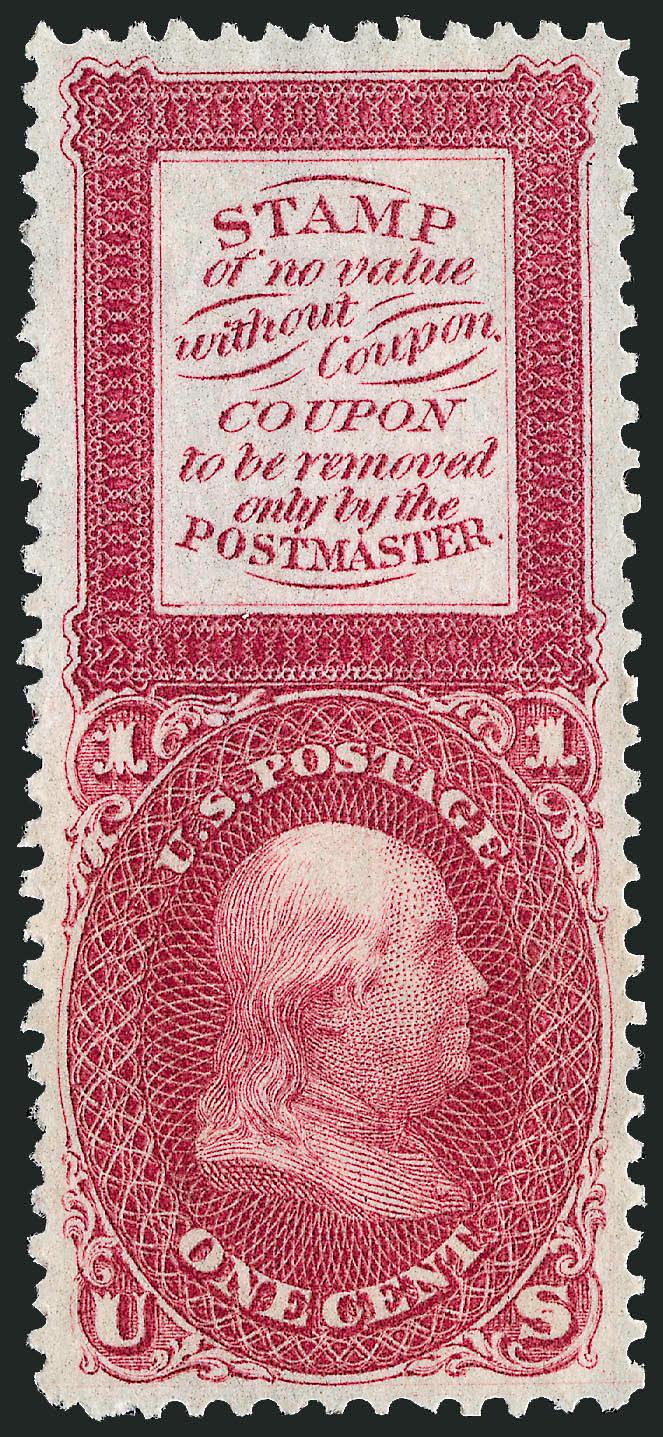 1c Bowlsby Patent Coupon, Plate Essays (63-E13f, 63-E13g, 63-E13h).> Two of each in each of the Scott-listed colors (Blue and Red), original gum, few trivial imperfections, Very Fine, desirable set of these
three essays
