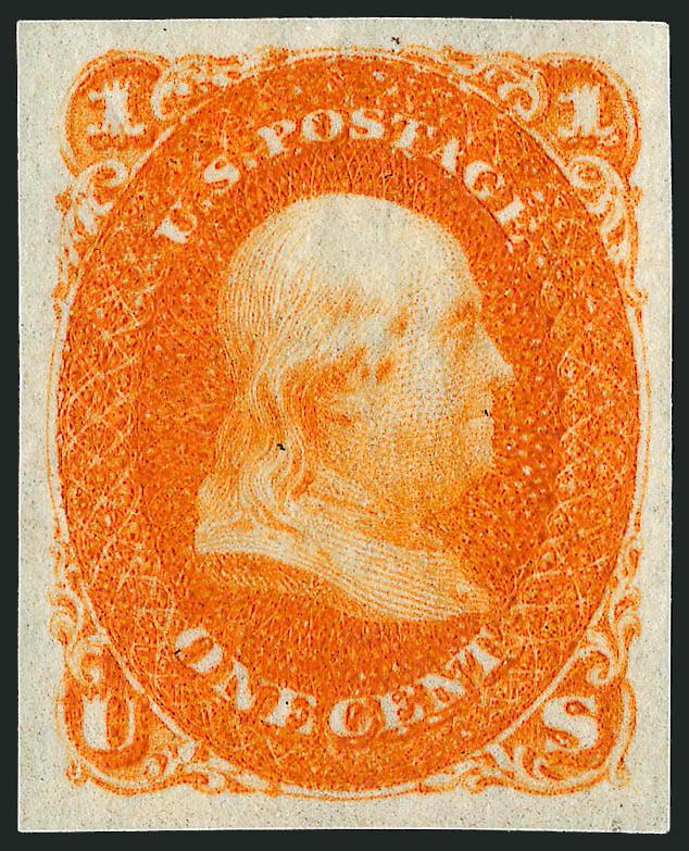 1c 1861 Issue, Lowenberg and Wyckoff Patent Trial Color Plate Proofs (63TC).>27 singles and two pairs, wide range of colors represented, large margins, usual small flaws associated with these fragile papers,
Very Fine, a colorful and highly exhibitab