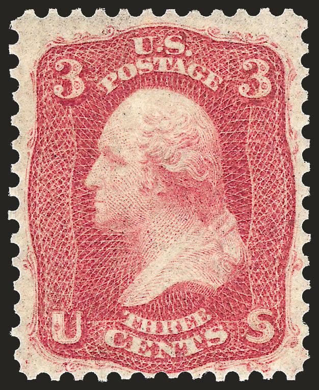 3c Brown Rose, First Design (56).> Original gum, single hinge mark, brilliant color, Very Fine, this stamp has amazing color, with 1985 P.F. certificate