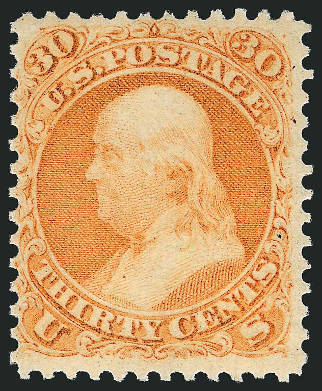30c Orange (71).> Original gum, brilliant color as fresh as the day it was printed, long and full perforations all around, fresh and Fine, with 1994 P.F. certificate for pair