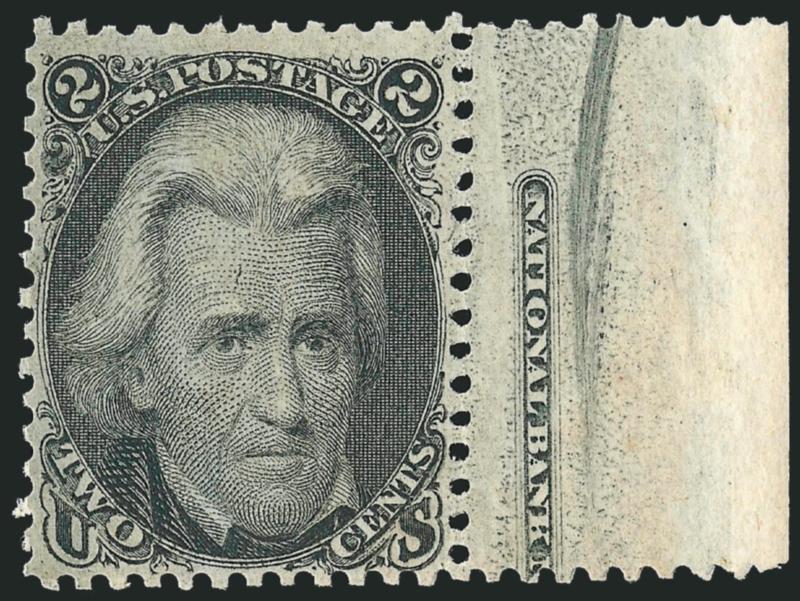 2c Black (73).> Original gum, barely hinged, <part imprint selvage at right,> deep shade, Very Fine, especially desirable with the part imprint selvage, with 2002 P.F. certificate