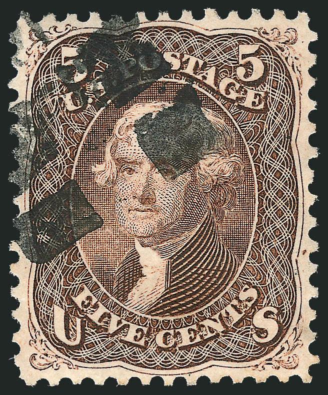 5c Brown (76).> Rich color, bold strike of segmented cork cancel, well-balanced margins, Extremely Fine