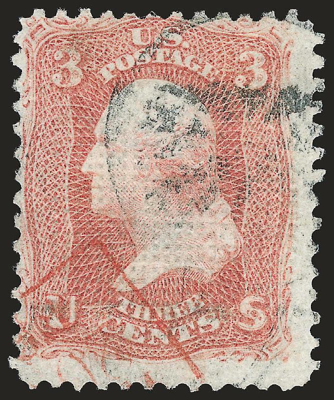 3c Rose, B. Grill (82).> Rich color in shade of 1868 printings, centered to upper left as are all four known examples, fancy cork cancel of Mason Tex. and part of red ^HAMBURG20 3 69FRANCO^ transit datestamp
struck across lower left corner, which