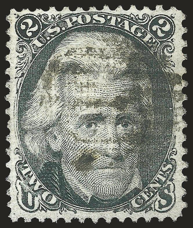 2c Black, Z. Grill (85B).> Dark shade on bright white paper, well-centered with perfs well clear of design, perfect grill impression, grid cancel<><>^VERY FINE AND CHOICE USED EXAMPLE OF THE 1868 2-CENT Z
GRILL.^<><>With 2002 P.F. certificate