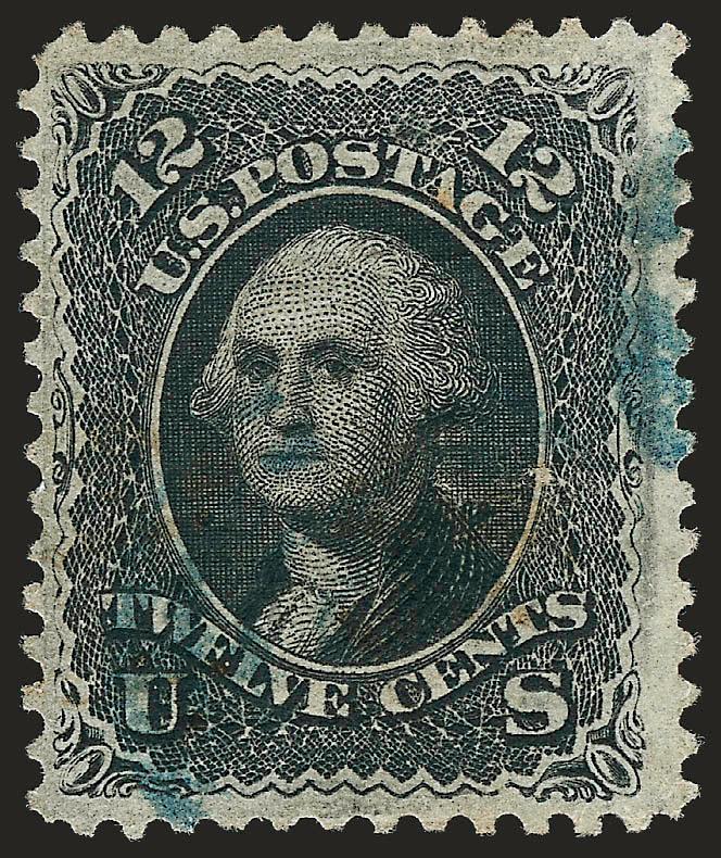 12c Black, Z. Grill (85E).> Deep shade, bold grill points, face-free strike of <blue> cork cancel, small surface scrape at left, faint crease at top right, Very Fine appearance, with 1987 P.F.
certificate