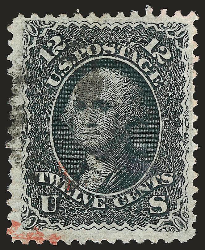 12c Black, E. Grill (90).> Dark shade, intense impression, wide margins, light strike of circular datestamp and also red transit cancel at bottom left, Very Fine, scarce with such wide margins, with 1995 P.F.
certificate