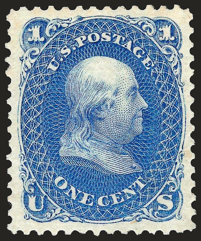 1c Blue, Re-Issue (102).> Unused (regummed), radiant color on bright paper, well-proportioned margins, fresh and Extremely Fine, with 1976 P.F. certificate