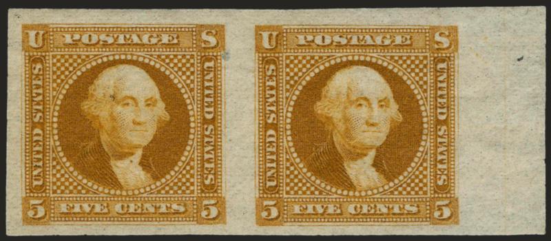 5c Washington, Small Lettering, Plate Essay on Wove, Imperforate (115-E2c).> Three pairs and eight singles, each of the pairs with sheet margin on one side, large margins, five different colors represented,
fresh and Very Fine, also incl. 115P3 block