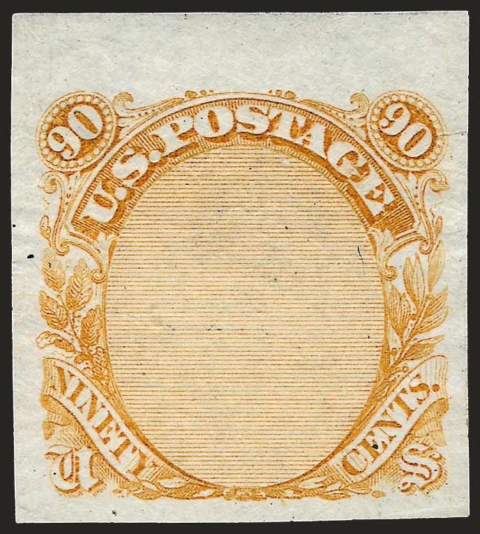 90c Washington, Plate Essays on Stamp Paper (122-E2b, 122-E2c).> Two of first and six of second, large margins, rich colors with no duplication of first and only one duplicated of second, few small flaws as
often found on this fragile paper, Very Fin