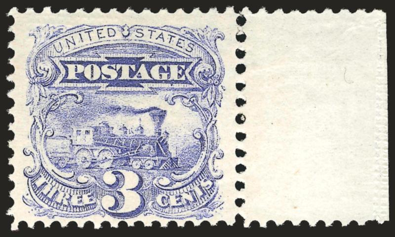 3c Ultramarine (114).> Right margin single, original gum, <sheet margin with end roller grill,> fresh and Very Fine, with 1989 P.F. certificate, Scott Retail with no premium for the end roller grill