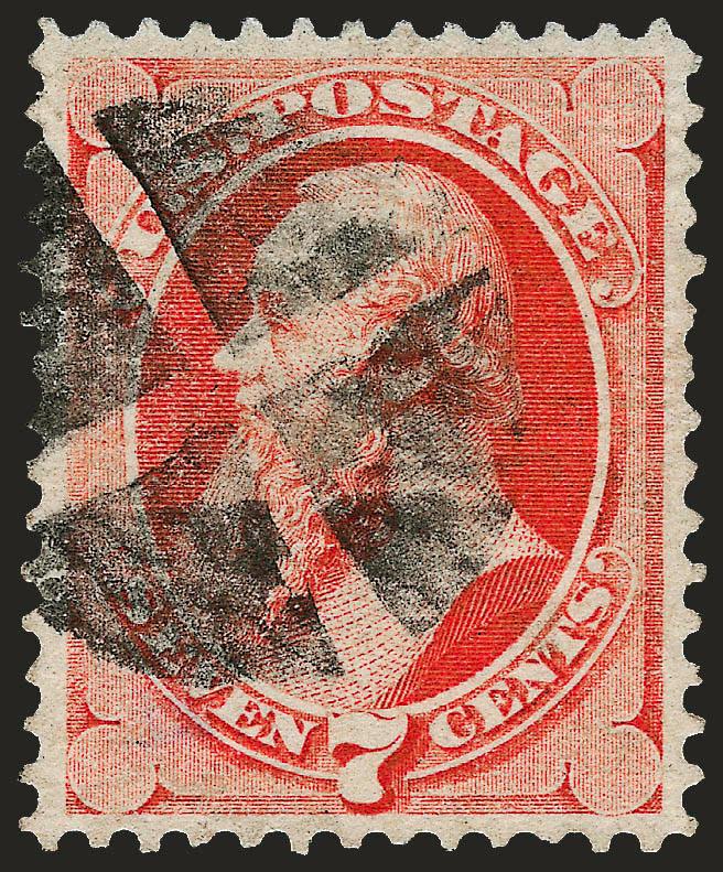 7c Vermilion, Split Grill (138 var).> H. Grill, easily noticeable grill points, brilliant color, bold quartered cork cancel, Extremely Fine, small purple backstamp, with 1987 P.F. certificate