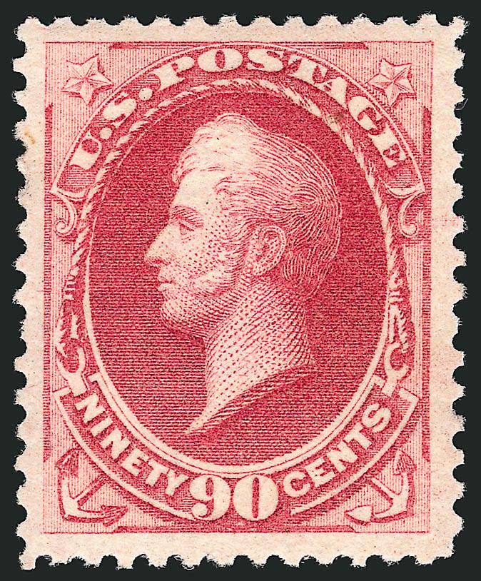 90c Carmine (191).> Original gum, lightly hinged, radiant color, wide margins all around<><>^EXTREMELY FINE. A WIDE-MARGINED ORIGINAL-GUM EXAMPLE OF THE 1879 AMERICAN BANK NOTE ISSUE.^<><>With copy of 1989 and
with 1993 and 2004 P.F. certificates