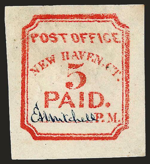 New Haven Conn., 5c Vermilion, Reprint (8XU1R).> Dark Blue signature, fresh and Very Fine