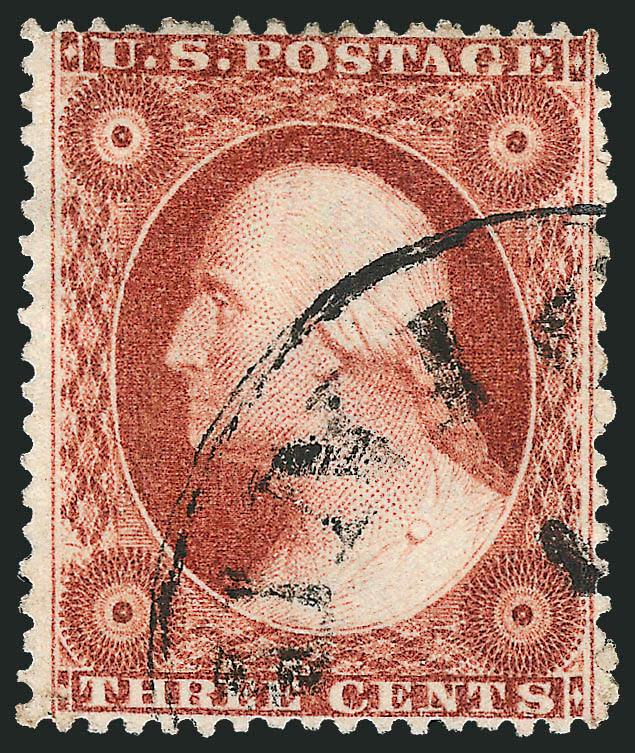 3c Deep Orange Brown, Ty. III (26 var).> Rich color and proof-like impression, unusually wide margins, neat strike of circular datestamp, Very Fine and choice, this shade is unpriced in Scott