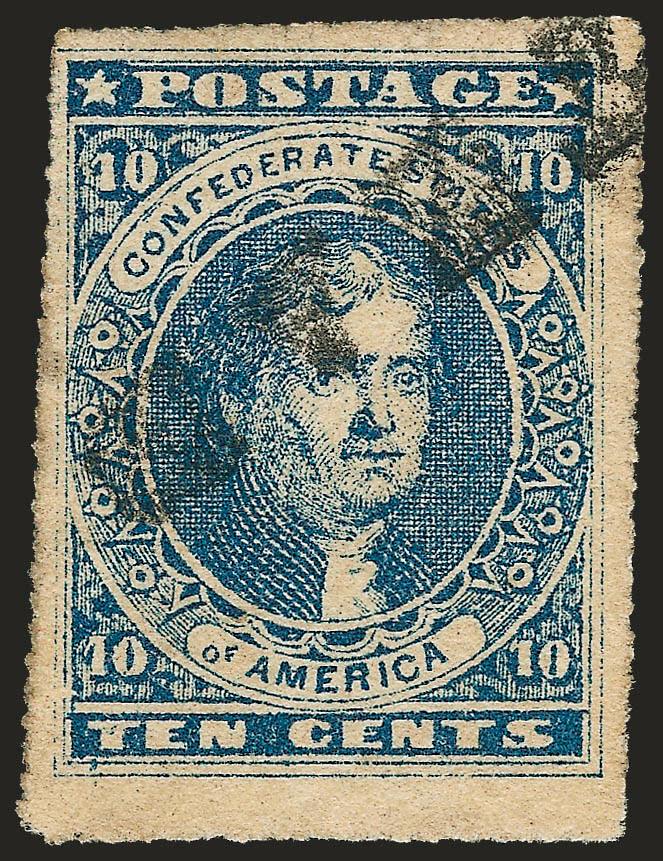 10c Dark Blue, Hoyer & Ludwig, Baton Rouge Roulette (2b var).> Roulettes on <all four sides,> cancelled by <^STEAM^> handstamp applied at Natchez Miss., very faint crease, still Very Fine, rare with roulette and
especially desirable with this Missi