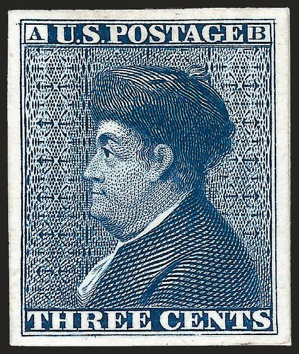 Gavit & Co., 3c Die Essay on India, Cut to Shape (11-E3c).> Two, Scarlet and Dark Blue, mounted on card and so free from the defects that can plague this fragile paper, Very Fine and choice