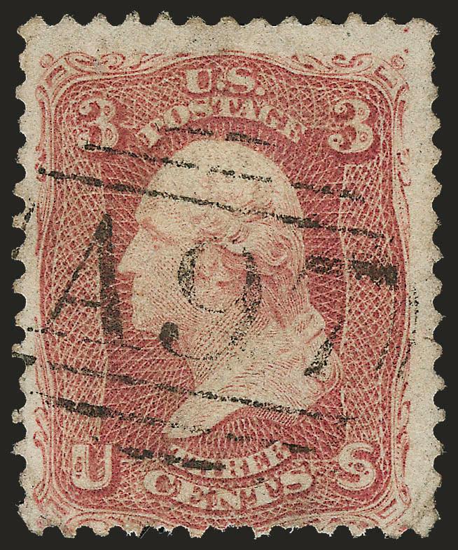 3c Rose (65).> Cancelled solely by <A97 in barred oval> handstamp, few short perfs and tiny corner creases, otherwise Fine