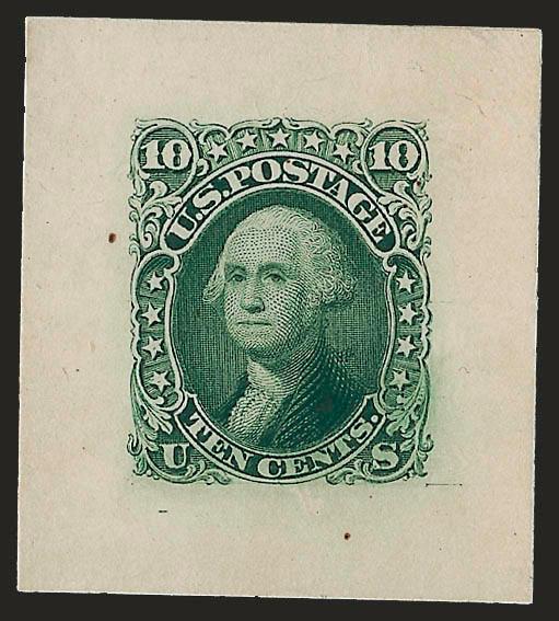 10c Yellowish Green, Die Essay on India (68-E3).> On card, 34 x 38mm, incomplete design with thin line missing at top of frame, Very Fine